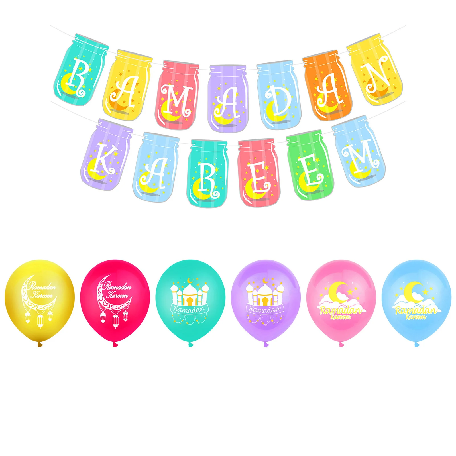 

New Eid Mubarak Foil Balloons Banners Happy Ramadan Eid Latex Ballons Islamic New Year Party Decor Muslim Festival Flags Gift