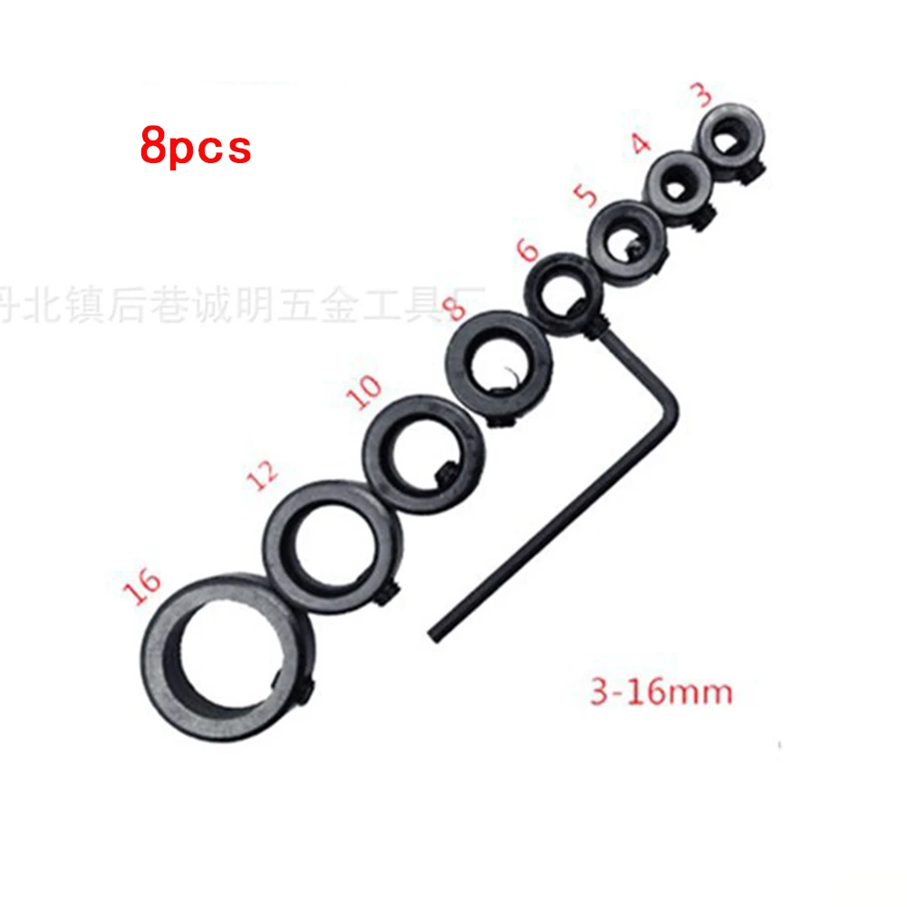 

With Hex Wrench 8pcs/set Drill Spacing Ring 3-16mm Positioner Locator Depth Stop Collar Woodworking Tools