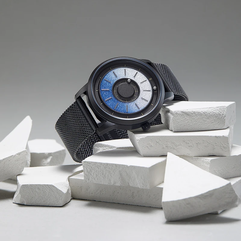 Мужские магнитные часы намагниченные двухшаровые из сплава PVD черный циферблат с