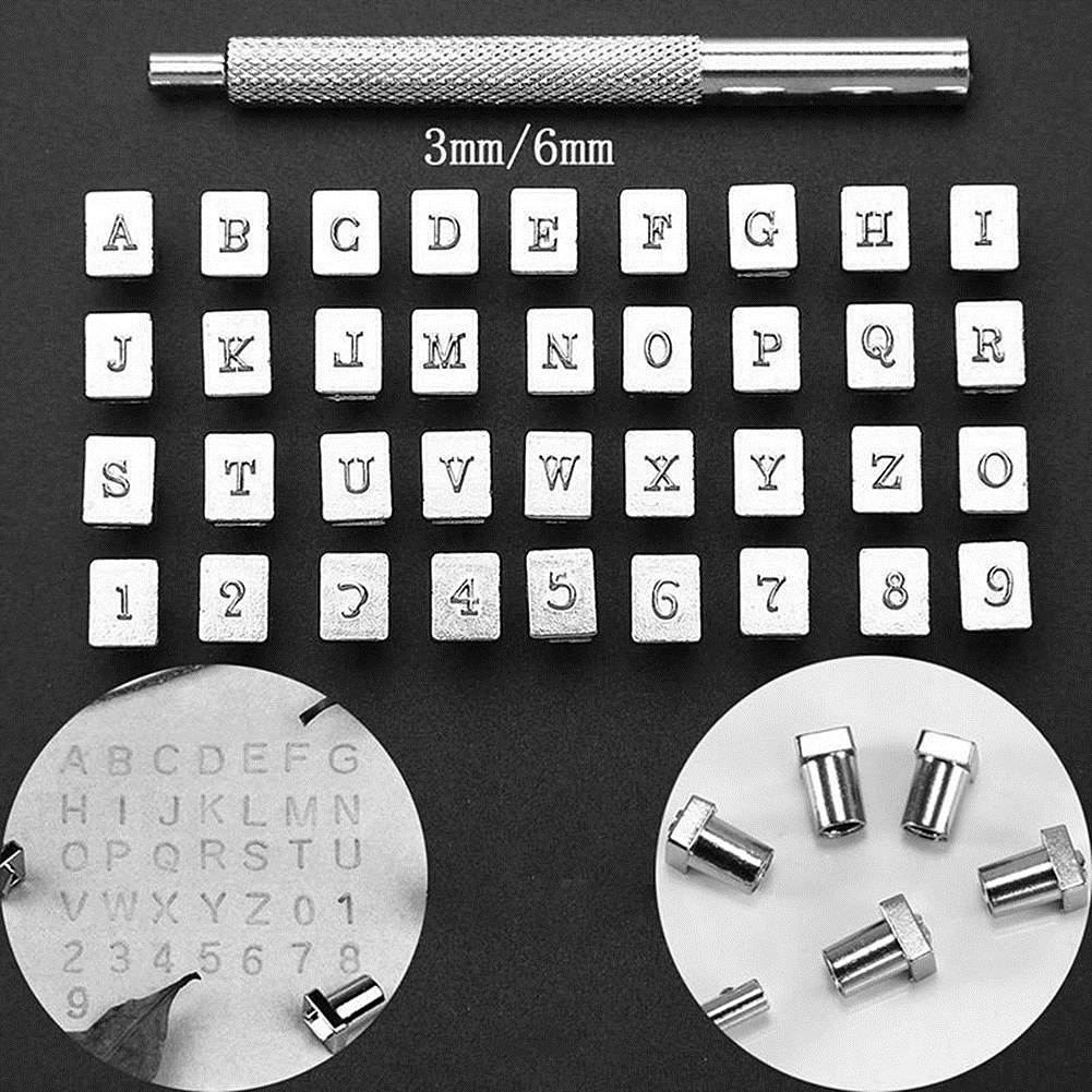 36 шт. 3 мм/6 мм стальной штамп Алфавит буквы номер кожаный набор металлические