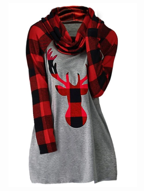 ROSEGAL Рождественские Длинные футболки женские плюс размер с воротником-хомутом в