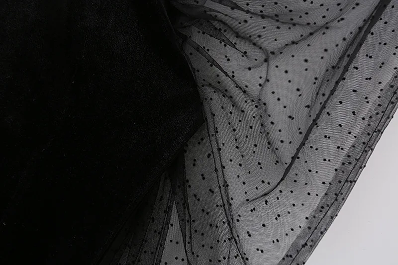 

Europe and The United States New Collar Bubble Sleeve Stitched Velvet Dress