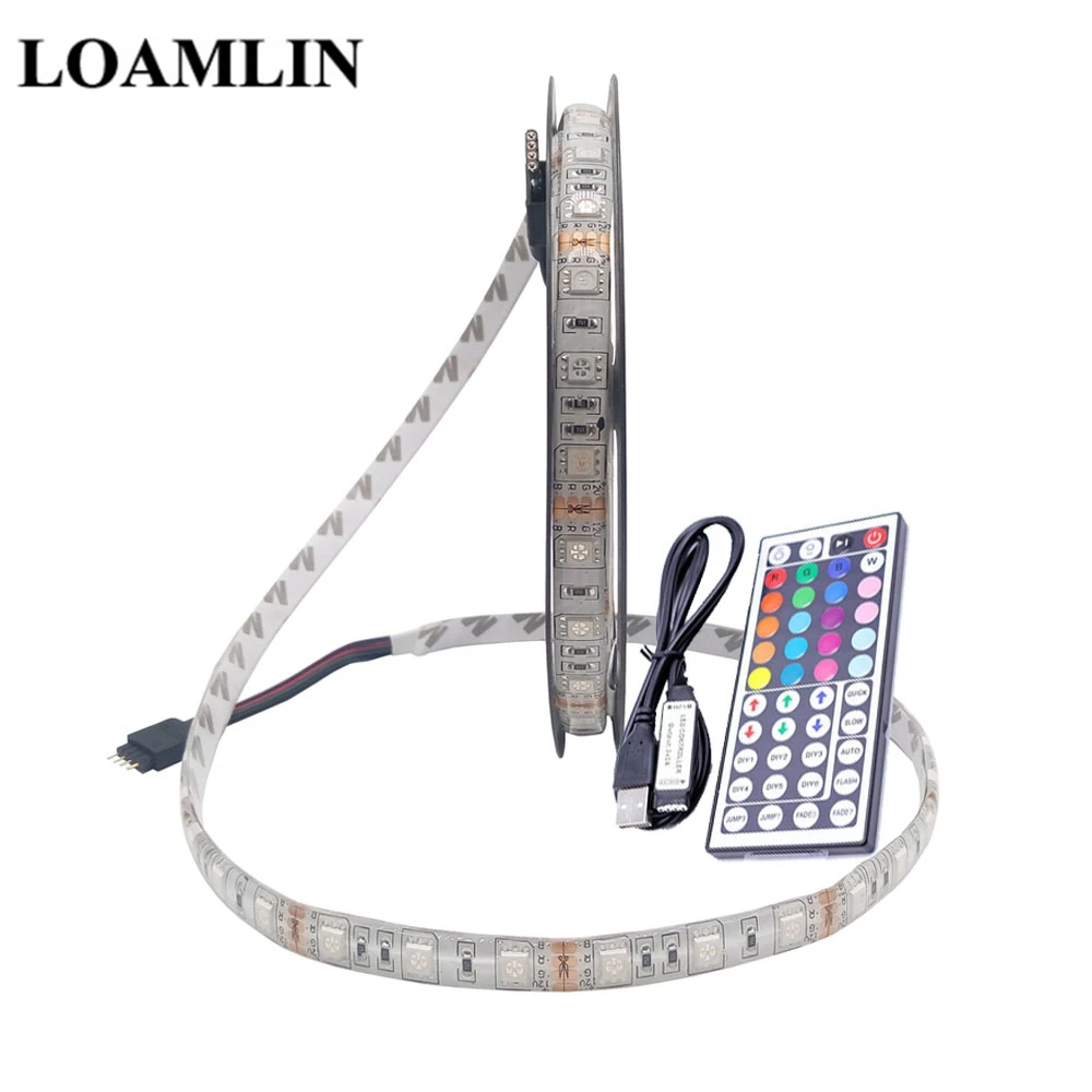 USB 44Keys Kit USB RGB 5050 Светодиодный светильник сменный светодиодный фоновый светильник для телевизора 50 см 1 м 2 м 3 м 4 м 5 м 12 В гибкий светодиодный светильник RGB светодиодная лента - Испускаемый цвет: USB 44Keys Kit