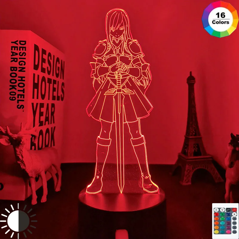 Аниме 3d светильник Сказочный хвост Эрза алый для детской спальни украшение
