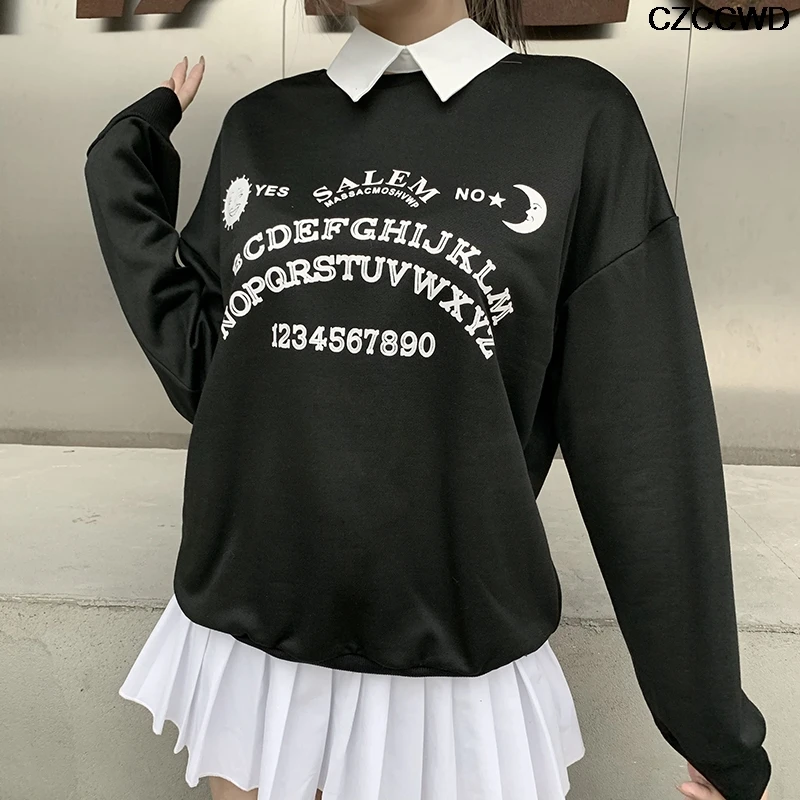 

Za Oversized Black Brown Hoodies Streetwear Chic Letter Gothic Grunge Aesthetic Print Hoodies Autumn Long Sleeve Hoodies 2021