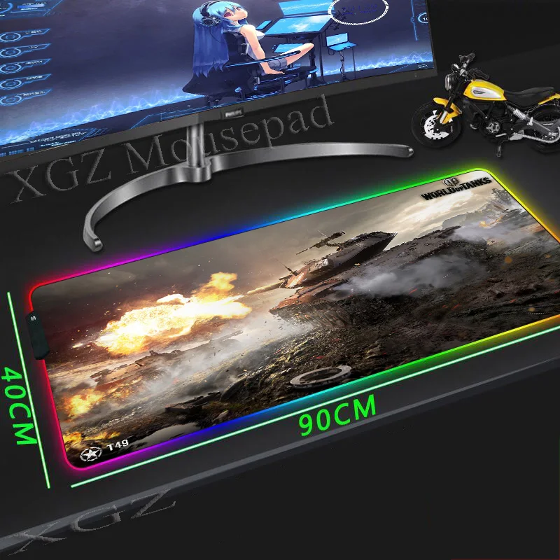 Большой коврик для мыши XGZ Warfare Tank World с RGB-подсветкой черный компьютерного стола