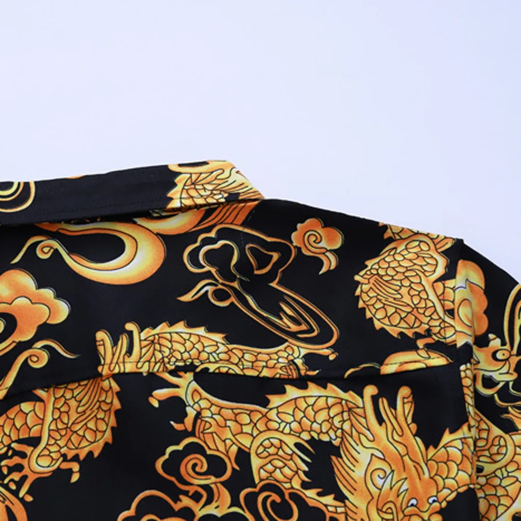 Мужская модная рубашка в китайском стиле с длинным рукавом и принтом дракона