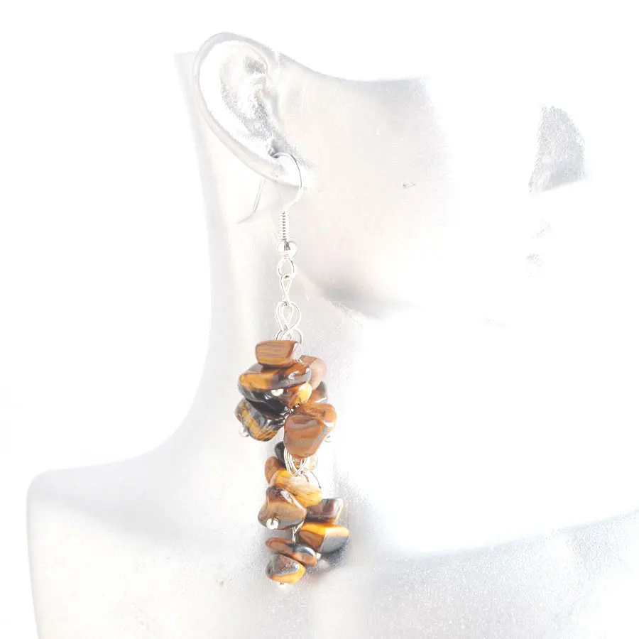 

WOJIAER Irregular Natural Stone Tigers Eye Drop Earrings for Women Chip Bead Dangle Earrings Jewelry Wedding PW9137