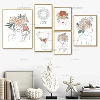 abstract canvas painting woman line painting light color flower nordic posters and prints wall pictures living room home decor