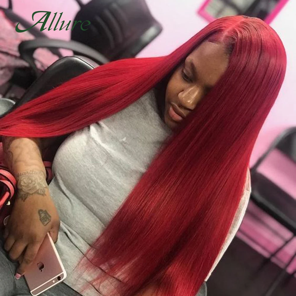 

Red Straight Bundles With Closure 3 4 Bundles With HD Closure Remy Brazilian Human Hair Weaves Red Bundles With Frontal Allure