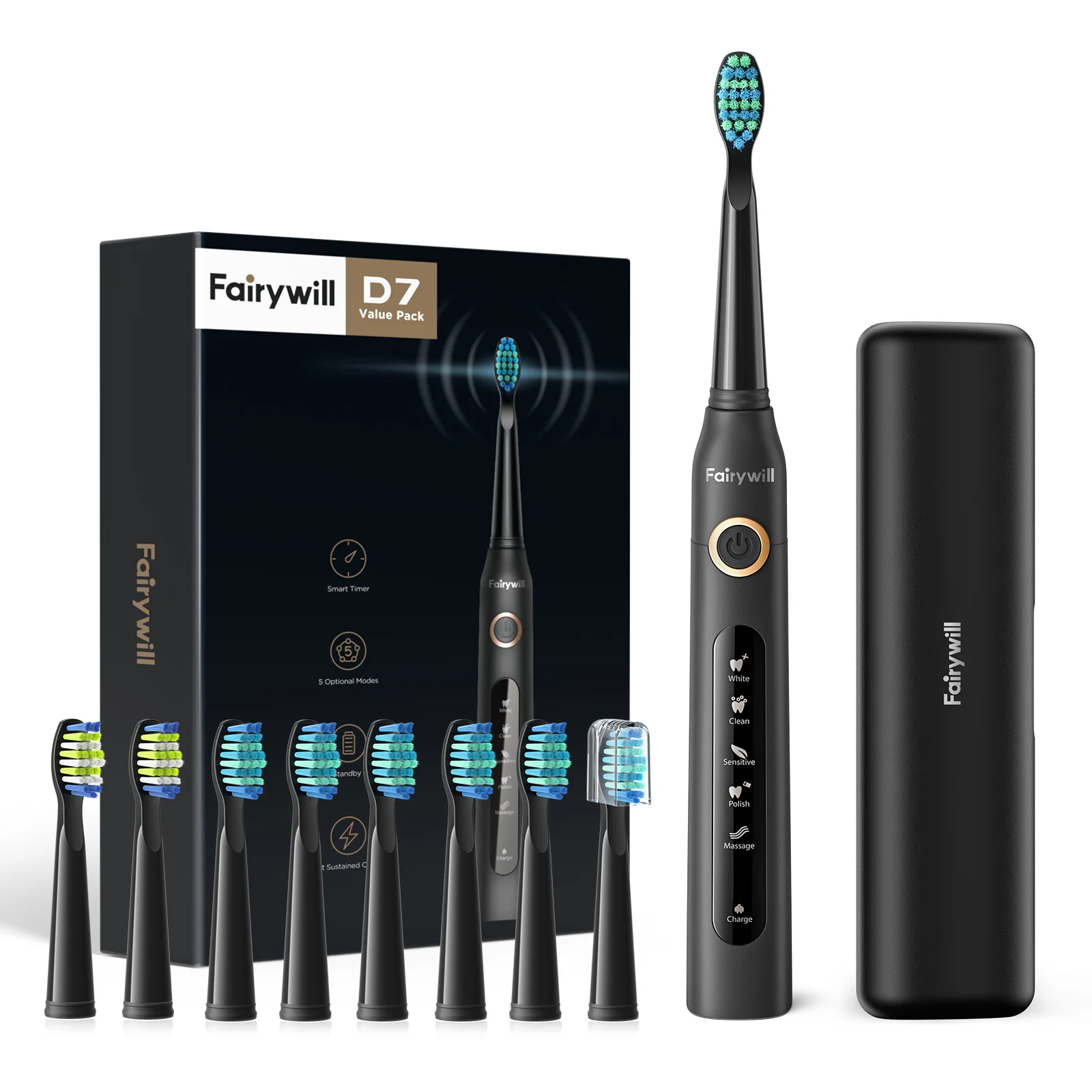 

– fw507 electric ultrasonic toothbrush for adults and children, 5 modes, intelligent charging timer, 8 super whitening