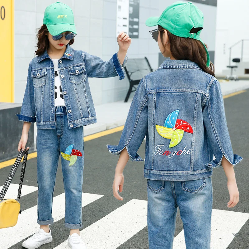 Teens Clothes 2019 Spring Autumn Girls Denim Jackets For Outerwear Coat Children Kids jacket 4 6 7 8 9 10 11 12 Year | Детская одежда и