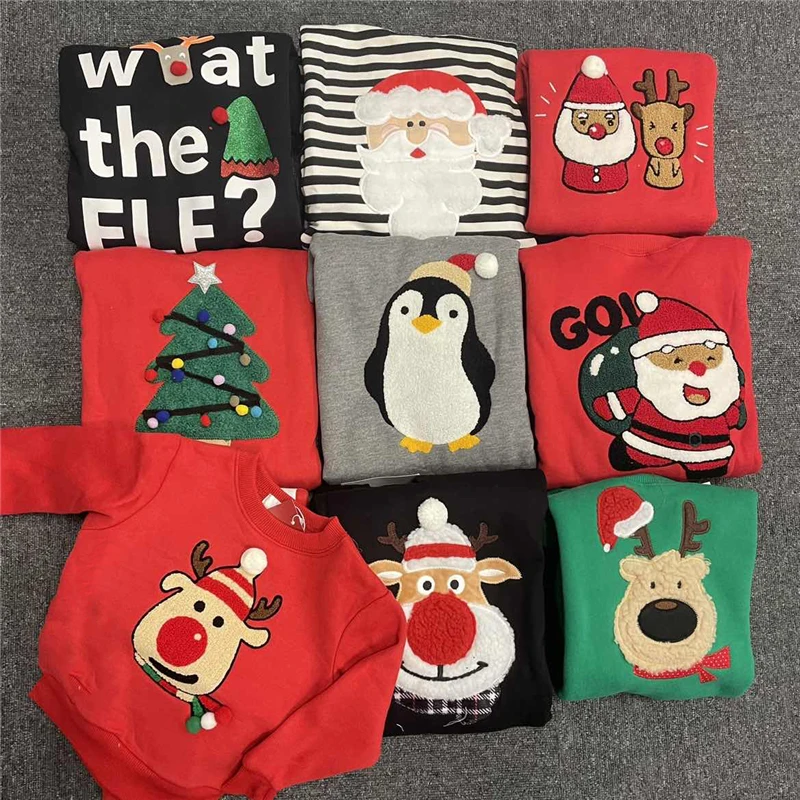 

2022 New Christmas Sweaters Family Matching Clothes Outfits Baby Girl Boy Mommy and Dad Mom Thick Deer Santa Claus Pajamas