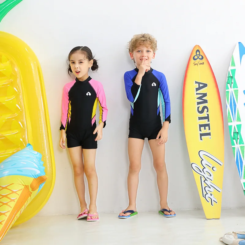 Детский купальный костюм цельнокроеная одежда для плавания с длинными рукавами