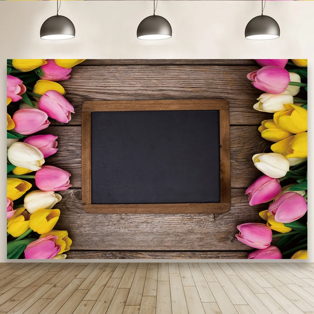 

Фон для фотосъемки новорожденных с деревянной доской и цветами