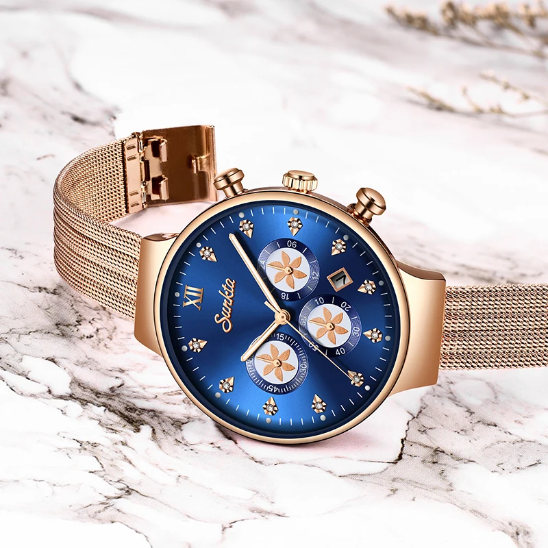 

SUNKTA Women Watches Brand Luxury Ladies Mesh Belt Ultrathin Watch Stainless Steel Gift Waterproof Quartz Watch Relogio Feminino