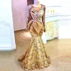 Новинка 2021, золотистые кружевные платья для выпускного вечера, платье с длинными рукавами Aso Ebi арабское вечернее платье, женские платья для официальвечерние в Южной Африке, под заказ
