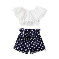 summer cute toddler kids infant baby girls clothes set ruffles t shirts topspolka dot print bow shorts outfits 2pcsset 2 7y