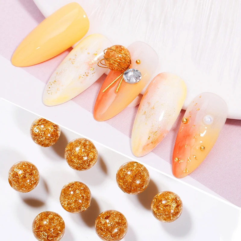 10 шт. украшения для дизайна ногтей мигание кубического золота фольга бусины