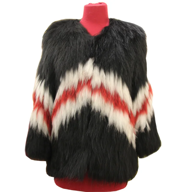 

Knit raccoon fur coat female long section hit color long sleeve Korean version of the round neck anti-season Tide winter