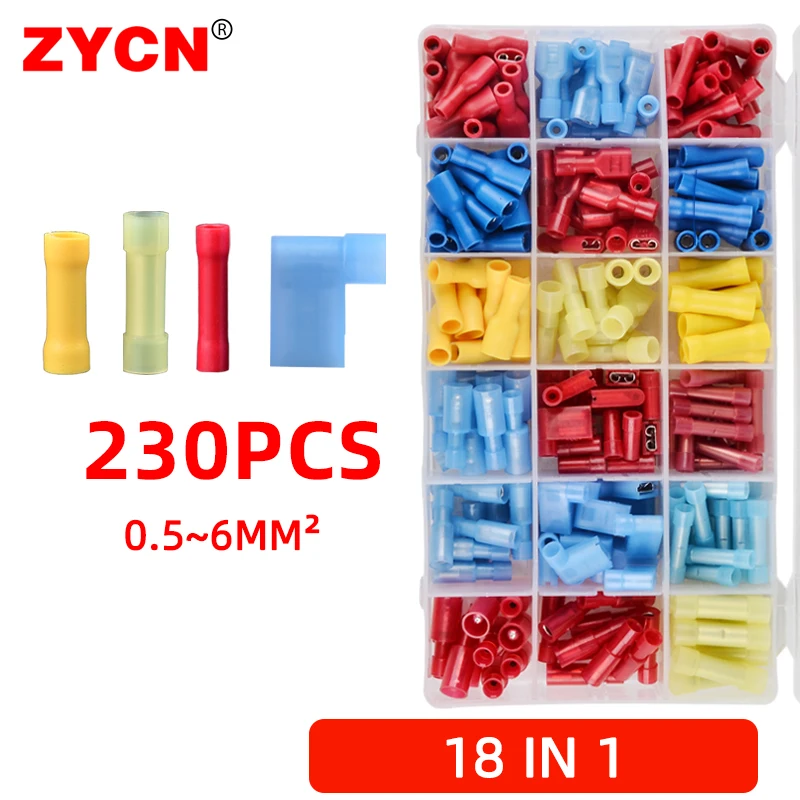 

18 In 1 Crimp Terminal Insulated Connector Shaped Wire Copper Cold Press Block Lug 0.5-6mm² AWG10-22