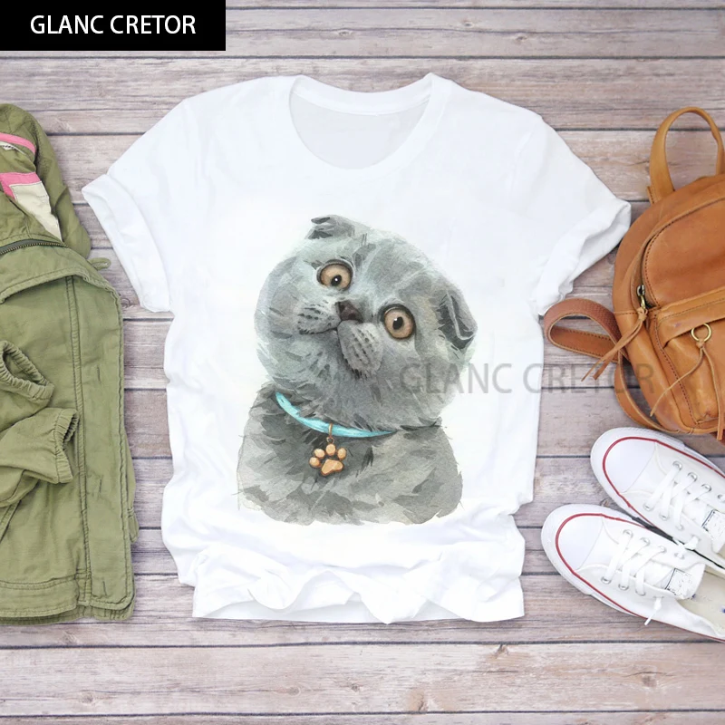 

Harajuku Cat Funny Female T-shirt Cute 2021 Graphic Kawaii Cartoon Ullzang Korean Tshirt Fashion Top Tees Animal T Shirt Women