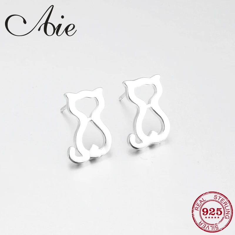 New cute cat shaking his tail 925 Sterling Silver hollow out fashion trend DIY fine women Stud Earrings luxury party Jewelry | Украшения и