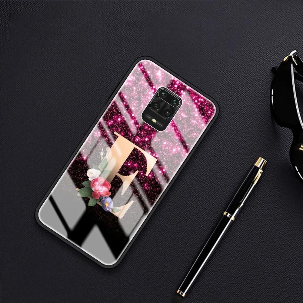 

Phone Case For Xiaomi Redmi Note 9S 8 9 8T 7 9C Mi 10T Pro 9T Poco X3 NFC Tempered Glass Cover Cases Retro Flower Letters