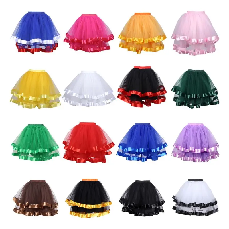 

U2JF Bride Petticoats No Hoop 2-layered Streamer Pleated Skirt Women Ballet Skirts Half-length Mesh Girls TUTU Pettiskirt