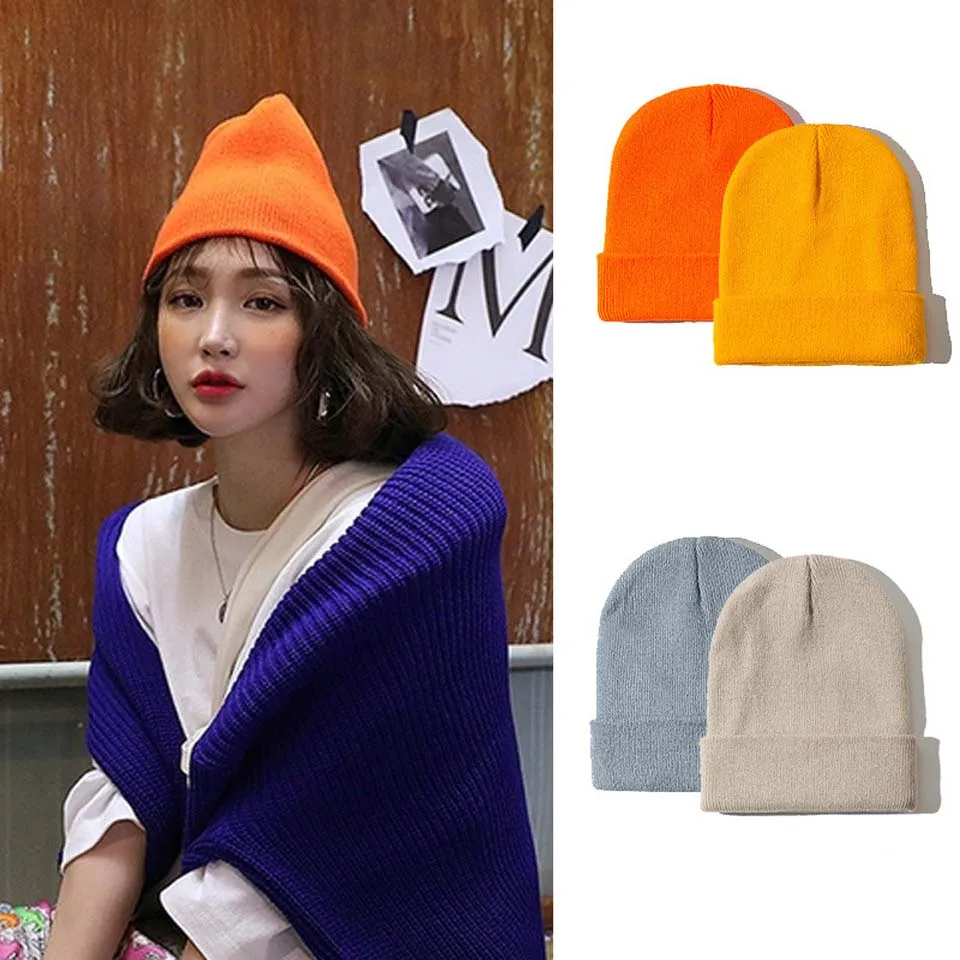 Шапка унисекс осенне-зимняя мягкая теплая вязаная шапка флуоресцентные вязаные