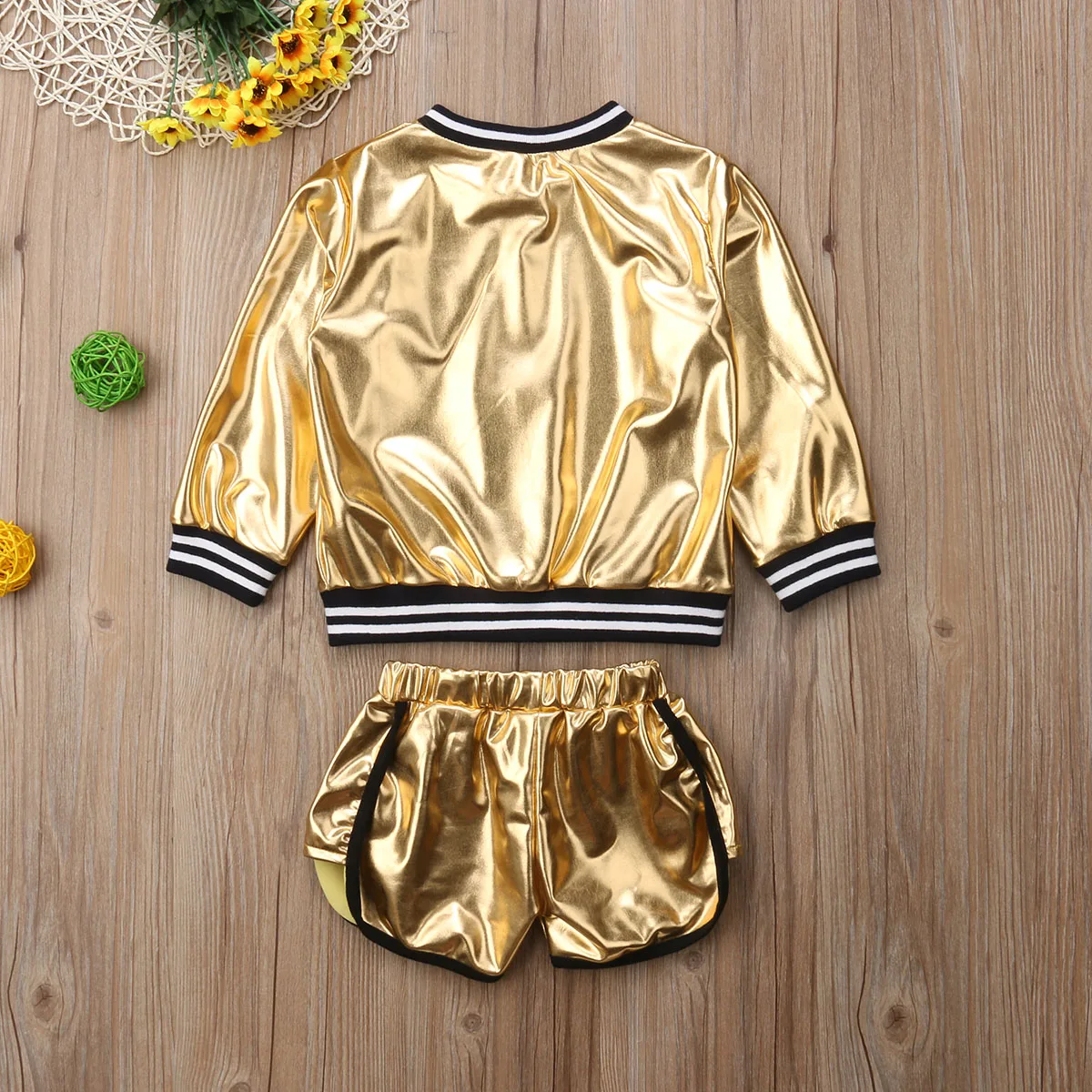 

2019 Newly Fashion Toddler Baby Girls Bling Bling Sets 2PCS Long Sleeve Zipper Solid Jacket Coat+Shorts Outfit Autumn 1-6Y