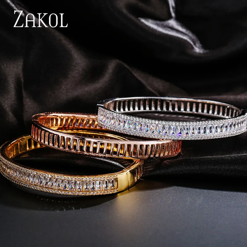 ZAKOL бренд высшего качества очаровательный Багет Cz Цирконий Кристалл манжеты