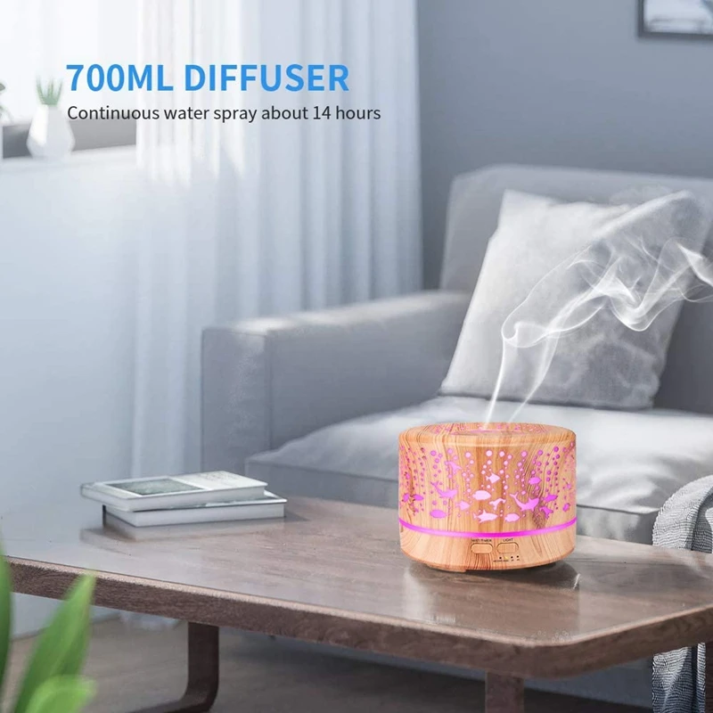 

Mist Humidifiers for Bedroom,700Ml Remote Control Essential Oil Diffuser with Color Lights Lovely Fish Pattern US Plug