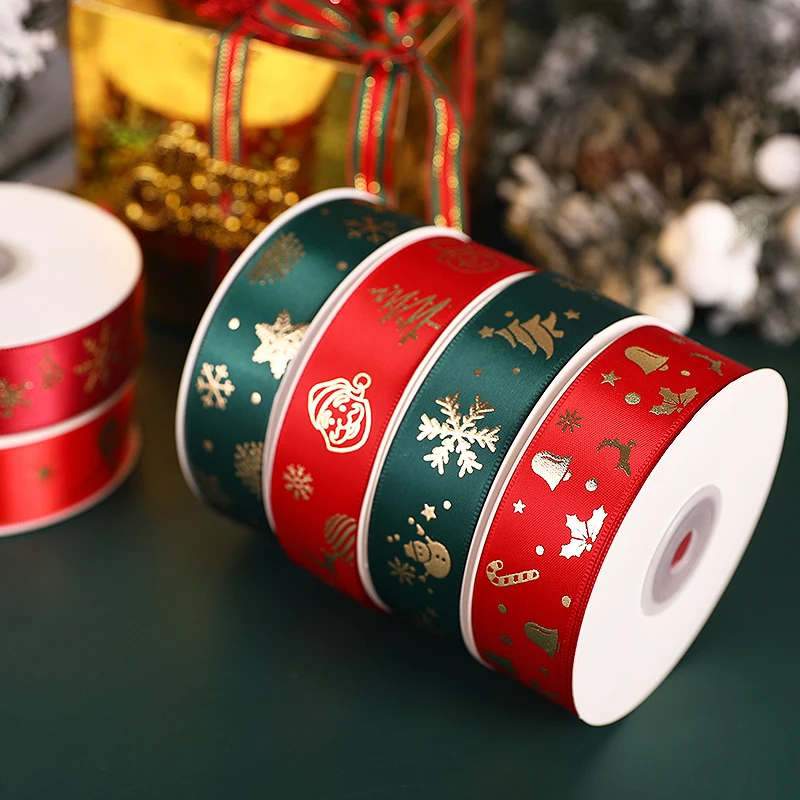 25 ярдов 1 дюйм мм красно-зеленая корсажная атласная лента с рождественским
