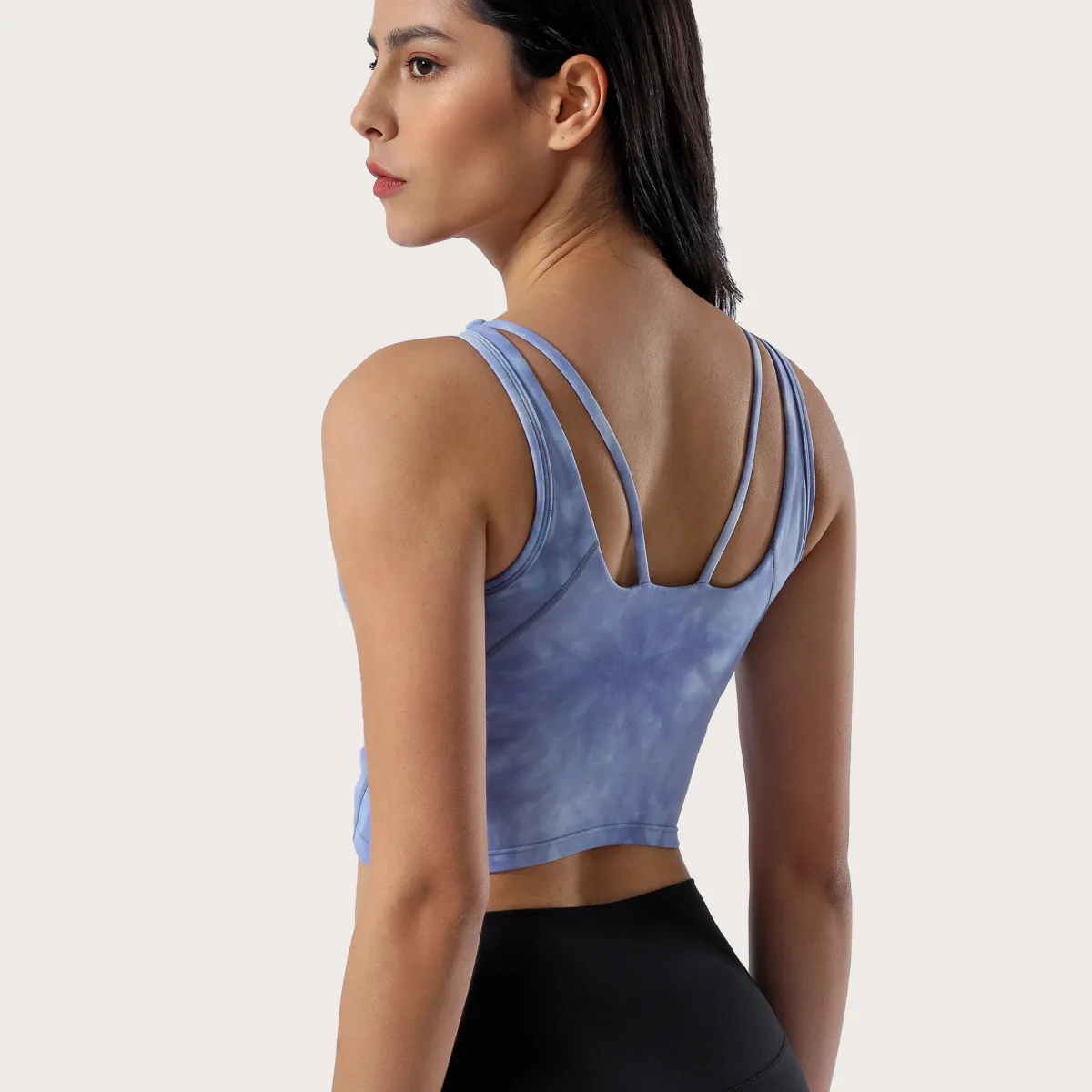

New Women Yoga Tops Tie dye Navel Dress Shock proof Bra Push Up Lace-up Sexy Sports Wear Breathable Outdoor Vest No Chest Padde