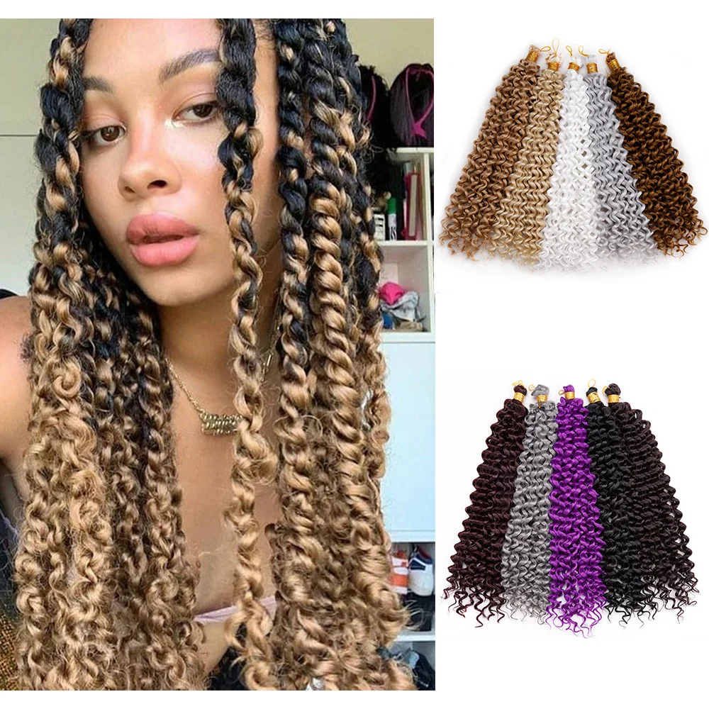 

Synthetic Water Wave Twist Braiding Hair Afro Kinky Curl Crochet Braids Hair Extensions For Black Women Curly Wave Hair