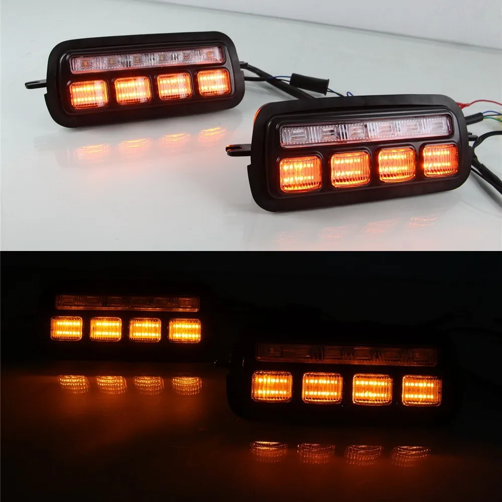 July King LED Daytime Running Lights Case for Lada Niva 4X4 Urban 2016-19 White Front Bumper DRL + Streamer Yellow Turn Signals |