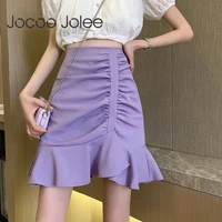 jocoo jolee women ruffles pleated a line high waist irregular summer sexy solid elegant skinnny preppy style club mini skirt