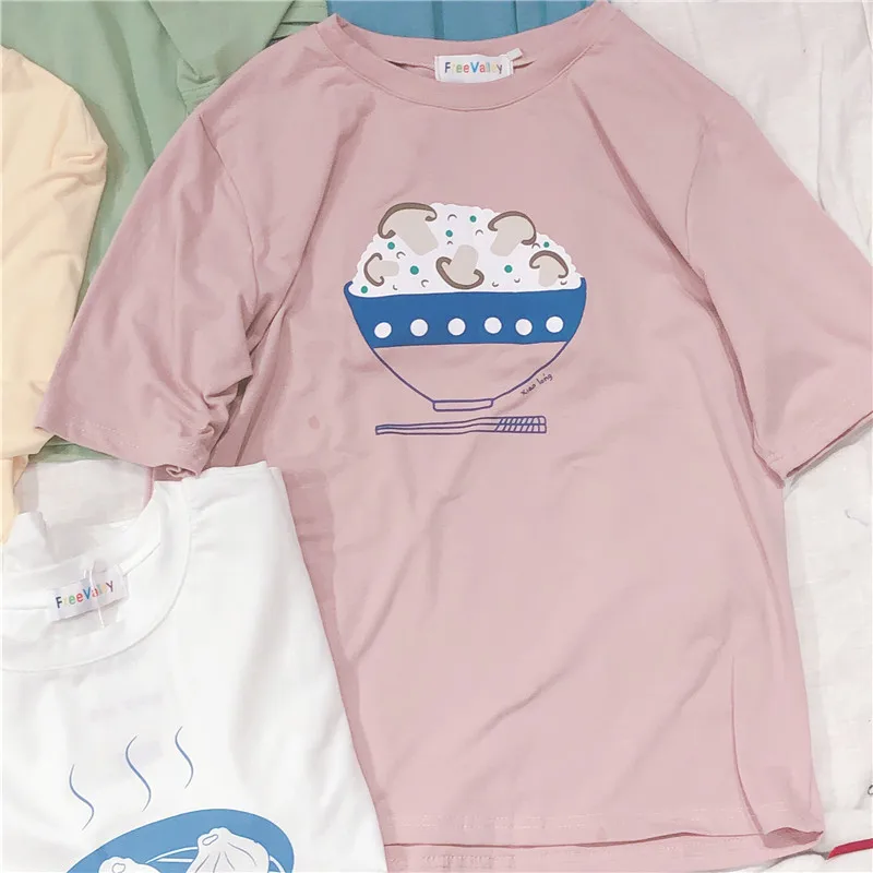 Print Японские летние новые женские милые футболки с мультяшным принтом Bestie Mori Girl футболка с короткими рукавами школьные рубашки для девочек-подростков свободная футболка - Цвет: Print