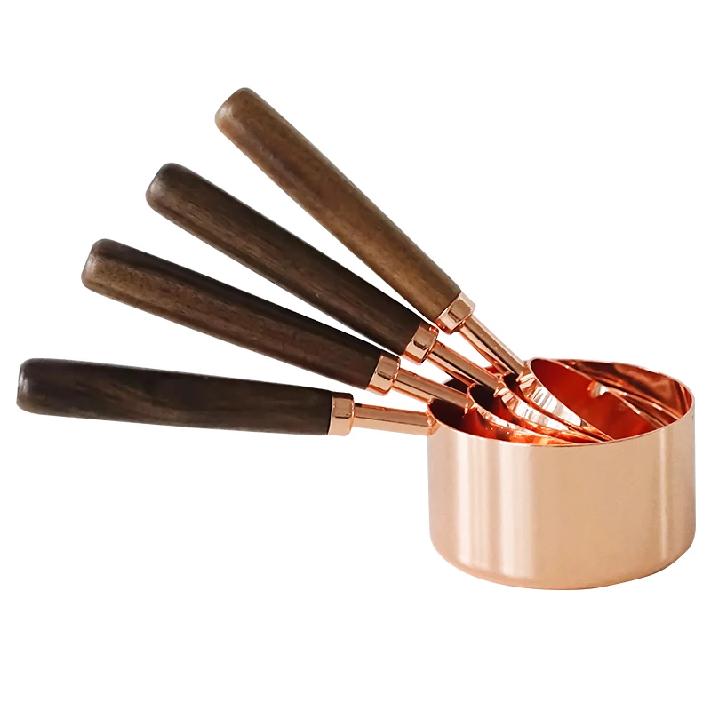 

kitchen dining bar baking tools walnut wooden handle copper plating measuring cups stainless steel spoon cake sugar tools set