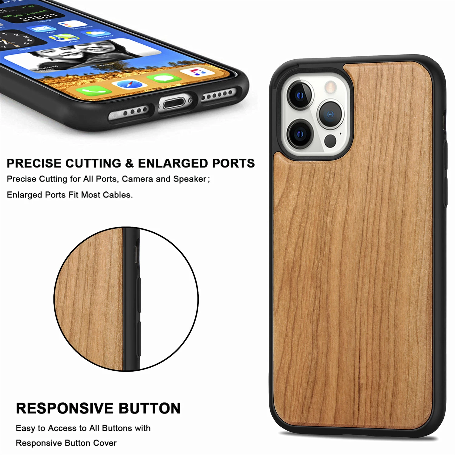 Чехол для телефона из натурального дерева iPhone 13 12 Mini 11 Pro Max XS XR X 8 7 6s 6 Plus SE 2020 дюйма