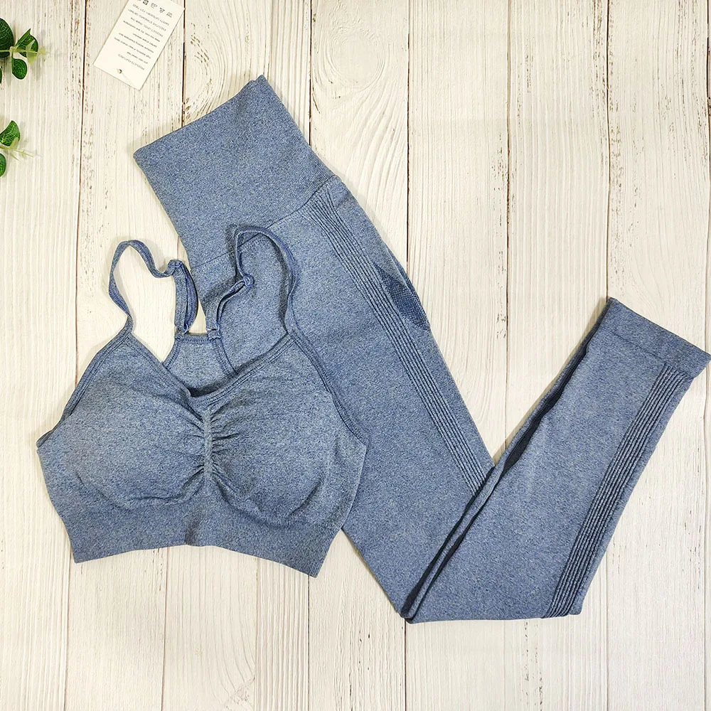 

Seamless Yoga Set Sports Outfit for Women Sportswear Fitness Suits Gym Clothing High Waist Leggings+Sport Bra Workout Clothes