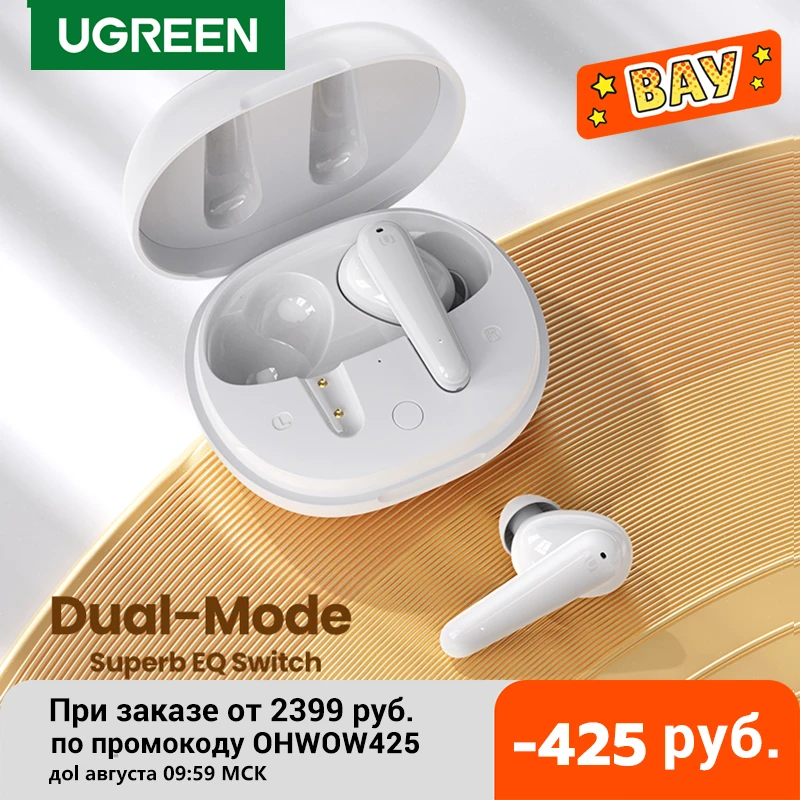 

UGREEN HiTune T1 TWS True Wireless Earbuds 4 Mics Bluetooth Earphones ENC HiFi Stereo in-Ear Bass Up Mode USB-C Quick Charging