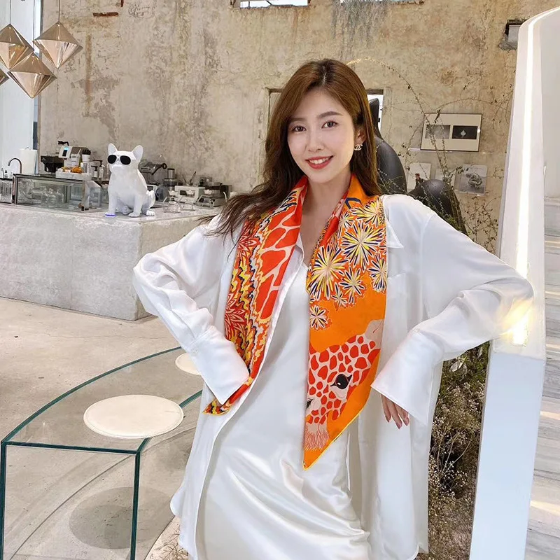 

Elegant and Beautiful Blue White Red Orange 100% Silk Satin Neck Scarf 90*90cm Square Shawls and Wraps Scarves Wholesale