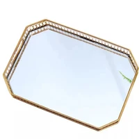 golden mirror tray alloy rectangle decorative trays skincare storage jewelry plate coffee table saucer cake plates bathroom tray
