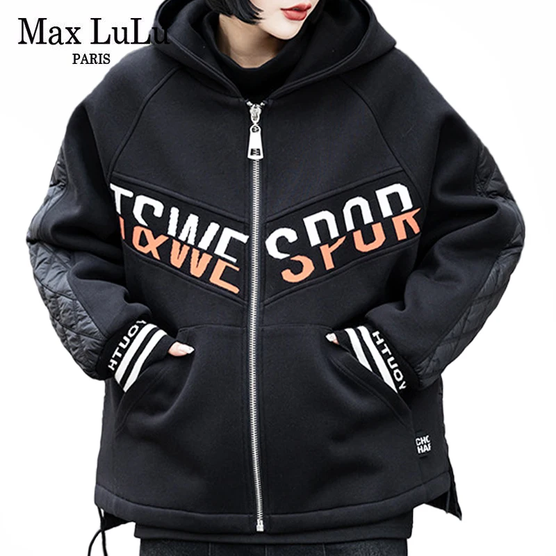 Max LuLu 2021 Hooded Coat Women Zipper Casual Loose Padded Jackets Korean New Fashion Parkas Female Harajuku Printed Clothes