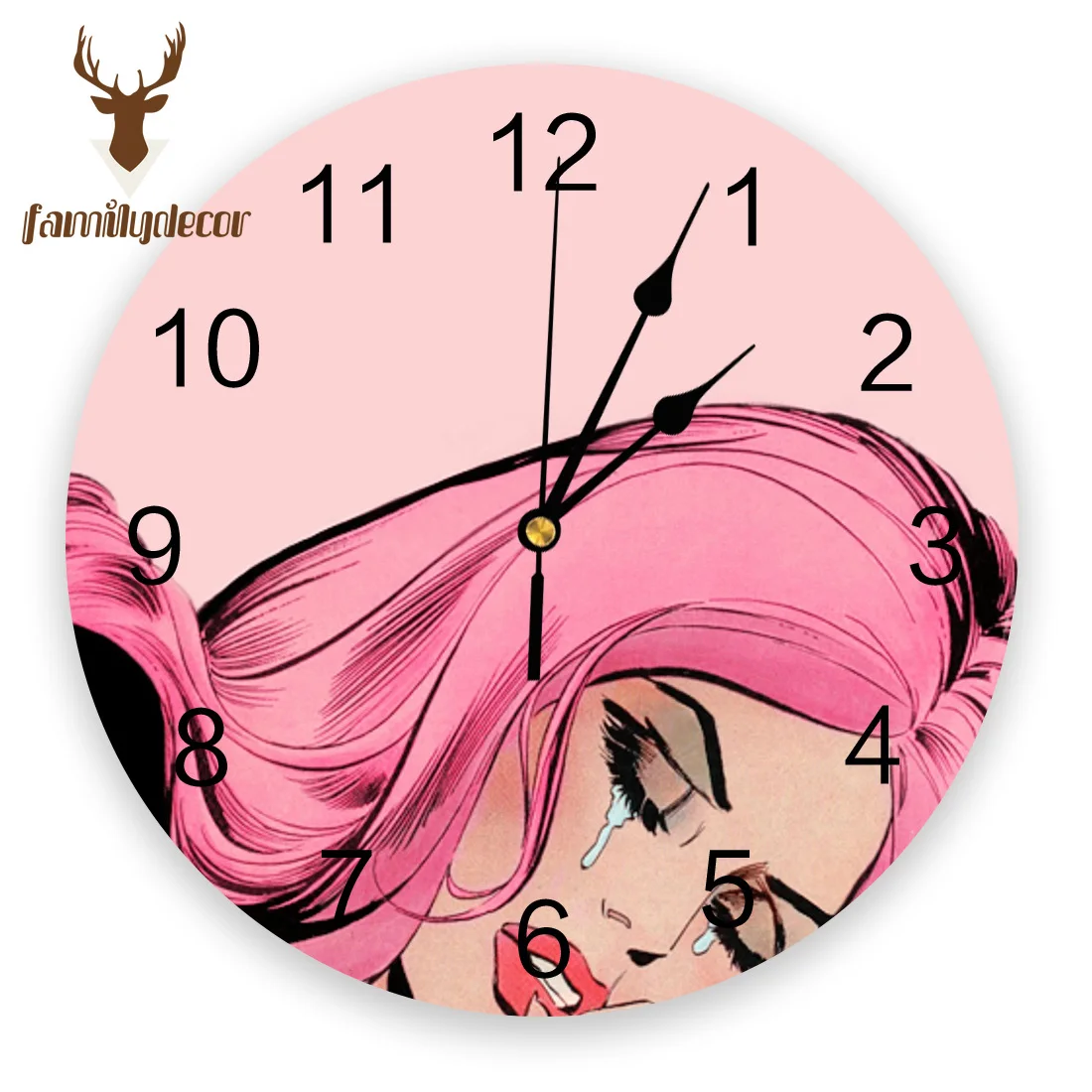 

Pink Lady Printed PVC Wall Clock Modern Design Home Decor Bedroom Silent O'clock Watch Wall For Living Room