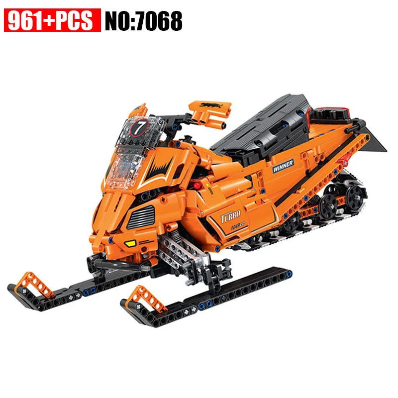 

Winner 7068 961pcs Turbo Snowmobile Moto Snow Motorcycle Motorbike Building Blocks Educational DIY Bricks Toys