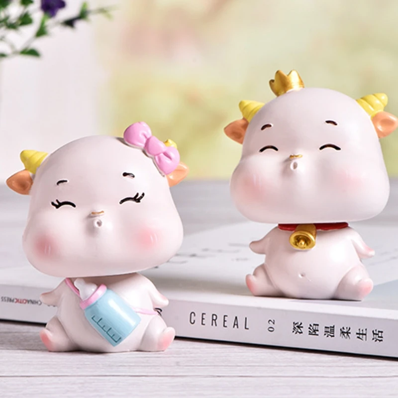 

2pcs/set Cute Cattle Cow Micro Landscape Figurine Ornaments Car Resin Craft Miniature Fairy Garden Decoration
