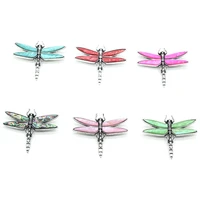 natural shell alloy animal pendant brooch dragonfly shape metal dyed abalone shell accented charms for jewelry making ornament